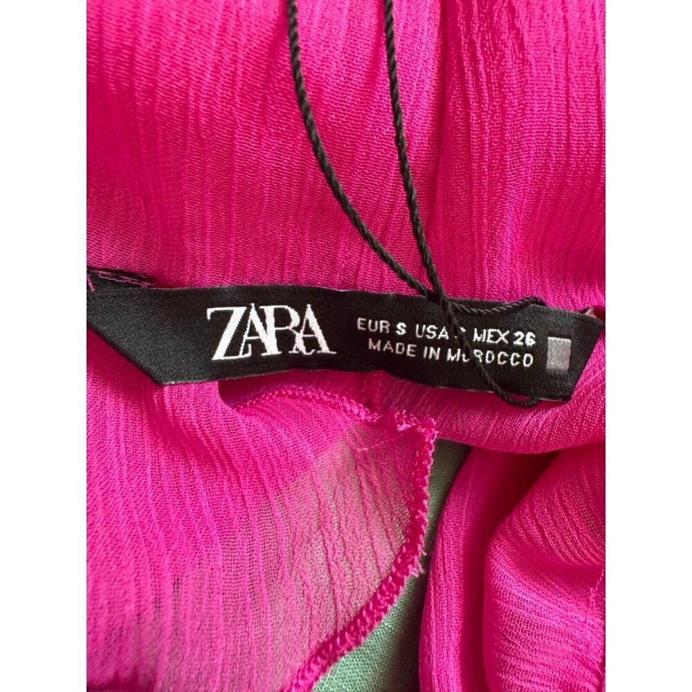 NWT Zara Magenta Pink Ruffled Midi Slip Dress Women Size Small - Picture 6 of 10